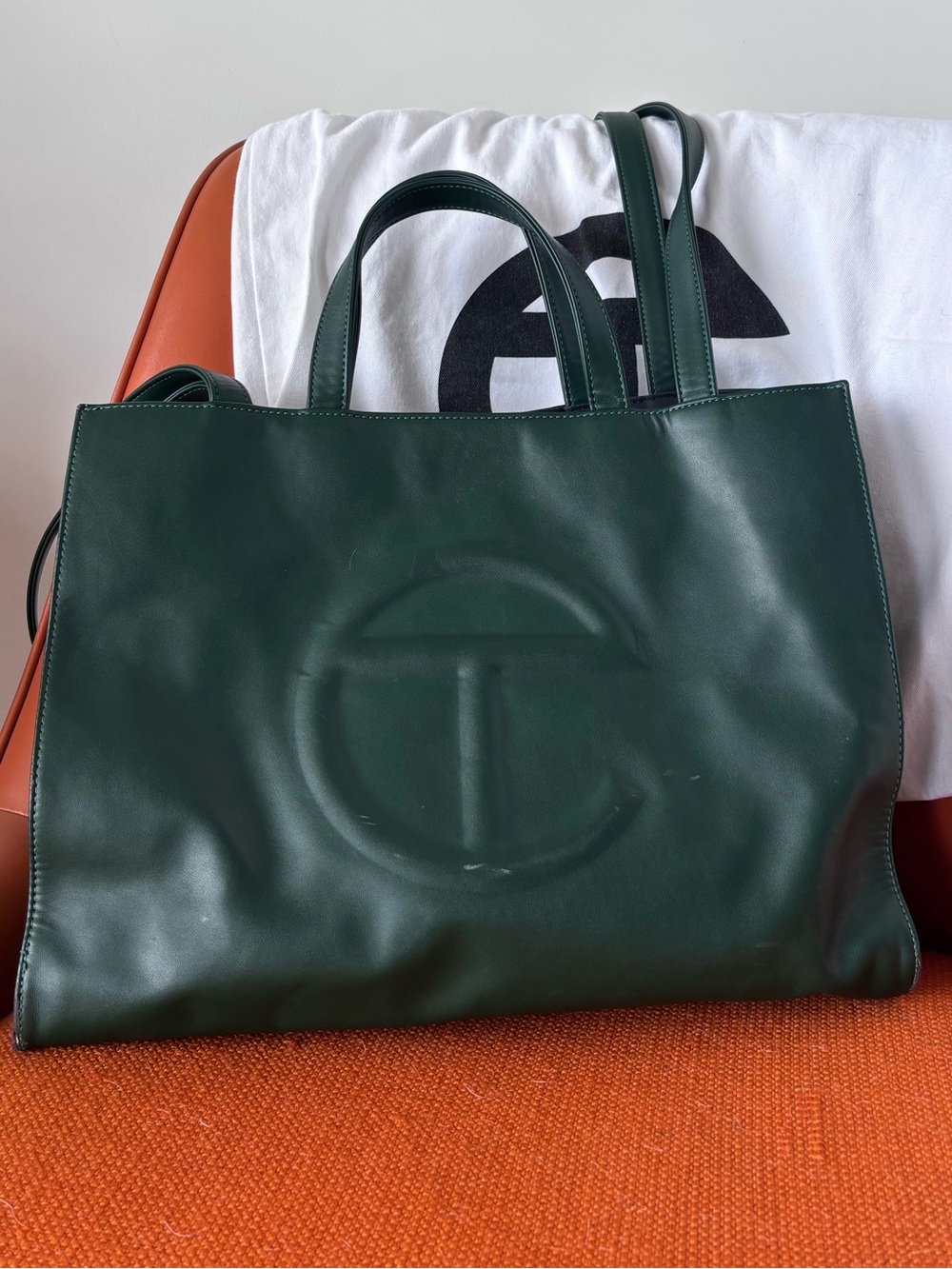 Telfar Dark Green Large Leather Shopping Tote